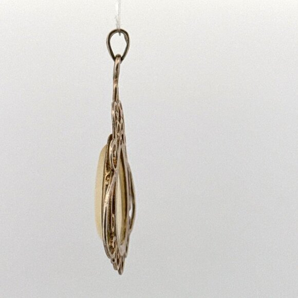 Estate Sterling Silver 925 Teardrop Cream Gemstone Filigree Pendant 7.0g No Chai - Picture 4 of 8